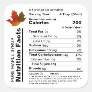 Maple Syrup Editable Nutrition Facts Label