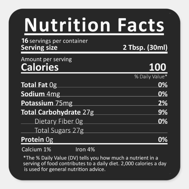 Maple Syrup Editable Nutrition Facts Label (Black) (Front)