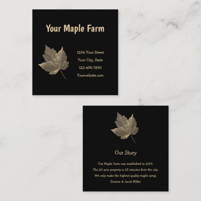 Maple Syrup Farm Beige Black Country Rustic Square Business Card (Front/Back)