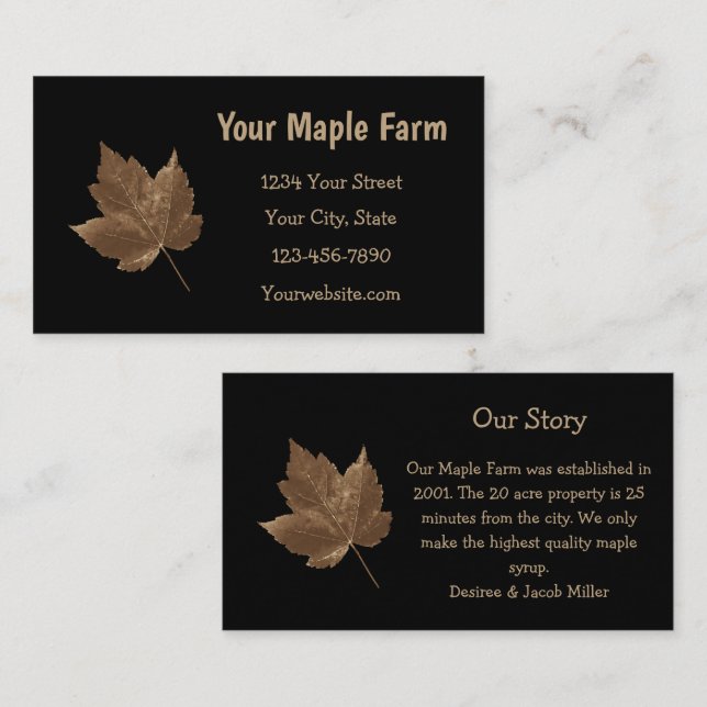 Maple Syrup Farm Brown Black Country Rustic Business Card (Front/Back)