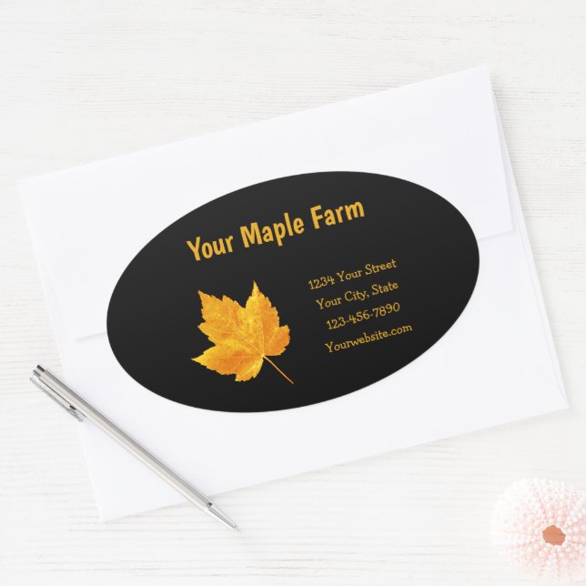 Maple Syrup Farm Gold Yellow Black Rustic Country Oval Sticker (Envelope)