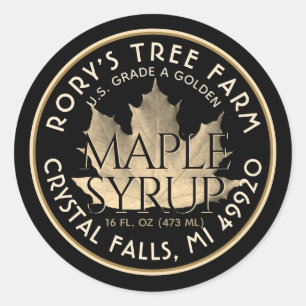 Maple Syrup Gold and Black Maple Leaf Classic Round Sticker