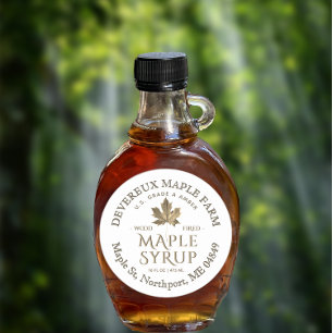 Maple Syrup Gold Sugar Maple Leaf on White  Label