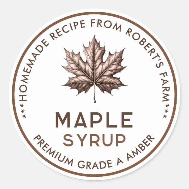 Maple syrup homemade recipe classic round sticker (Front)