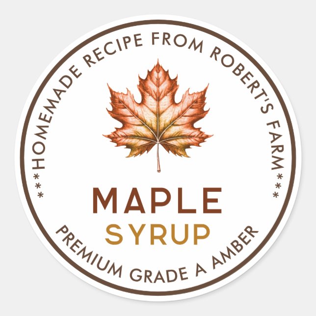 Maple syrup homemade recipe classic round sticker (Front)