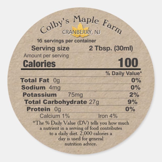 Maple Syrup Kraft Nutrition Facts Label Leaf (Front)