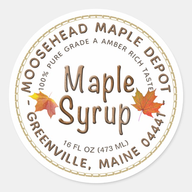 Maple Syrup Label Autumn Maple Leaves with Border (Front)