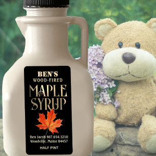 Maple Syrup Label Black and Gold with Orange Leaf