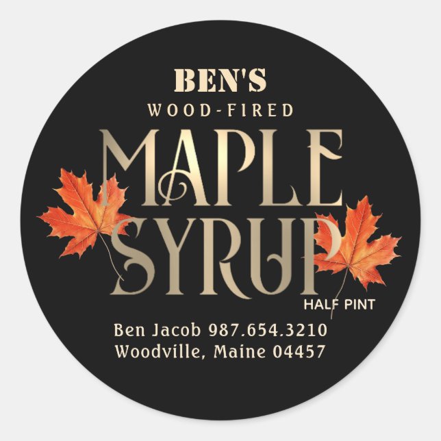 Maple Syrup Label Black and Gold with Orange Leaf (Front)