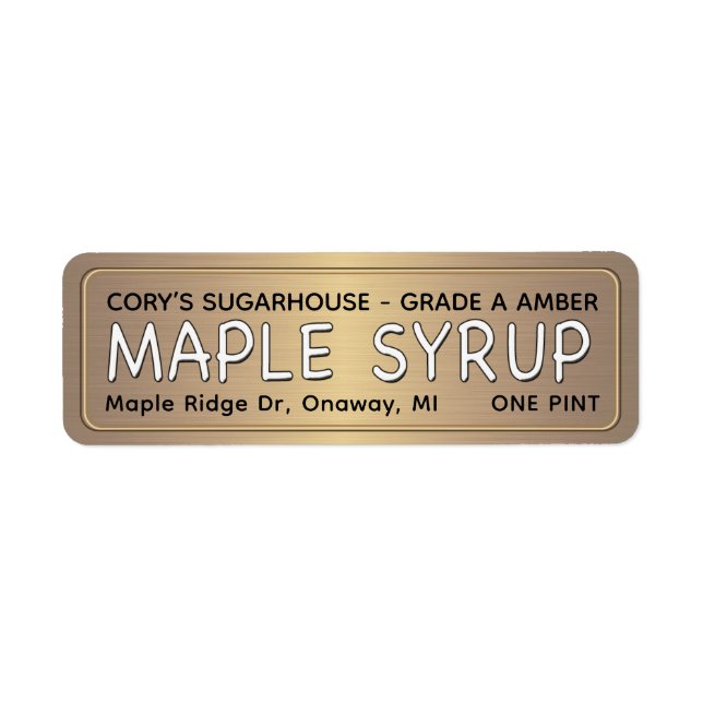 MAPLE SYRUP LABEL Metallic Gold with Border  (Front)