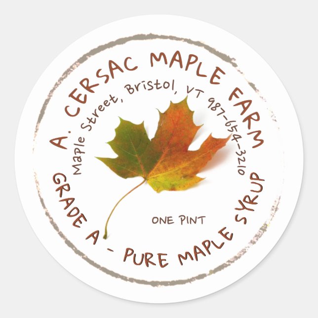Maple Syrup Maple Leaf Rustic Editable Label (Front)
