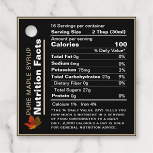 Maple Syrup Nutrition Fact Hangtag Black and Gold Favour Tags