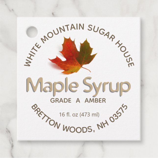 Maple Syrup Nutrition Facts Colourful Leaf Tag (Front)