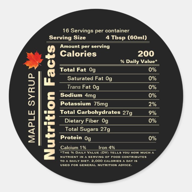 Maple Syrup Nutrition Facts Red Sugar Maple Leaf  Classic Round Sticker (Front)