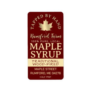 Maple Syrup on Address or Shipping Label Red Leaf