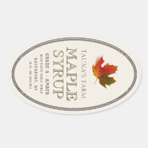 Maple Syrup Oval Border Colourful Maple Leaf Label