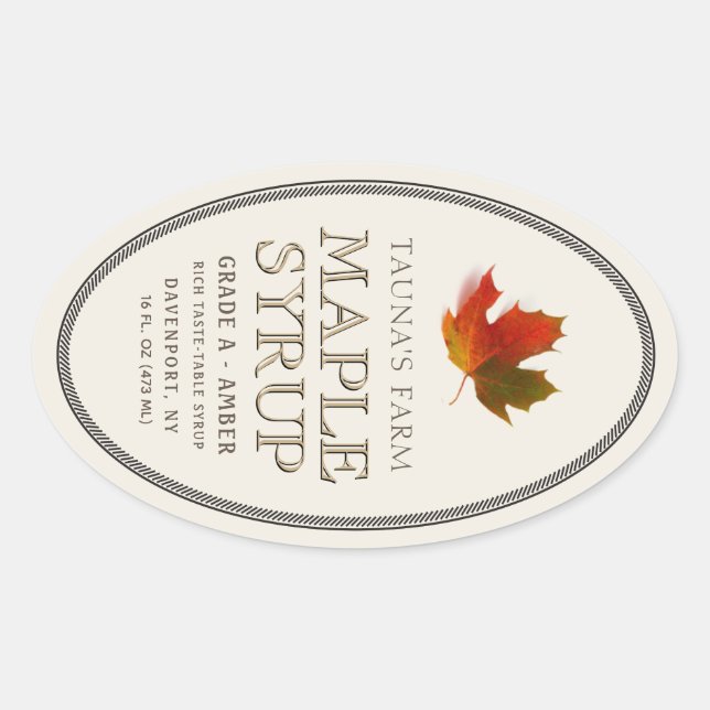 Maple Syrup Oval Border Colourful Maple Leaf Label (Front)