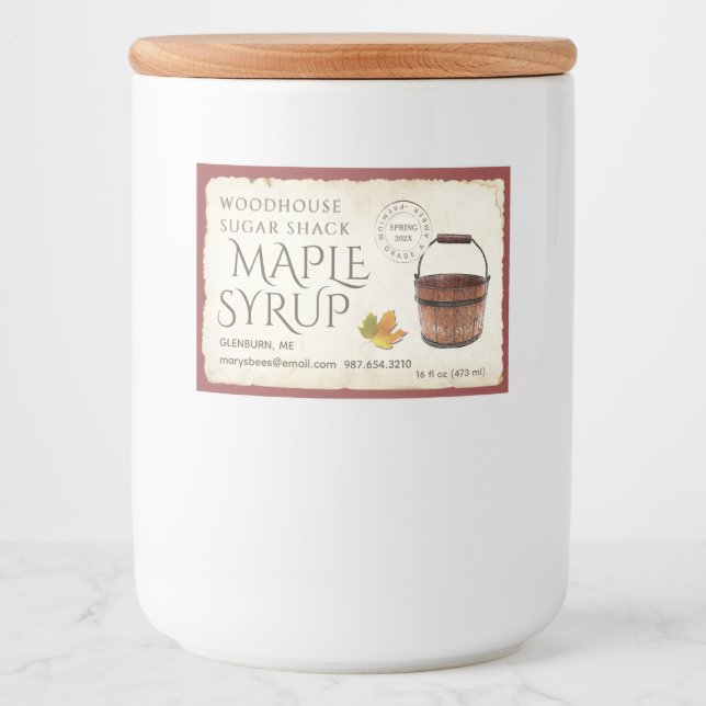 Maple syrup parchment sap bucket postmark 3" x 2"  food label (Front)