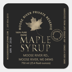 MAPLE SYRUP Private Reserve Gold Leaf Harvest Date Square Sticker