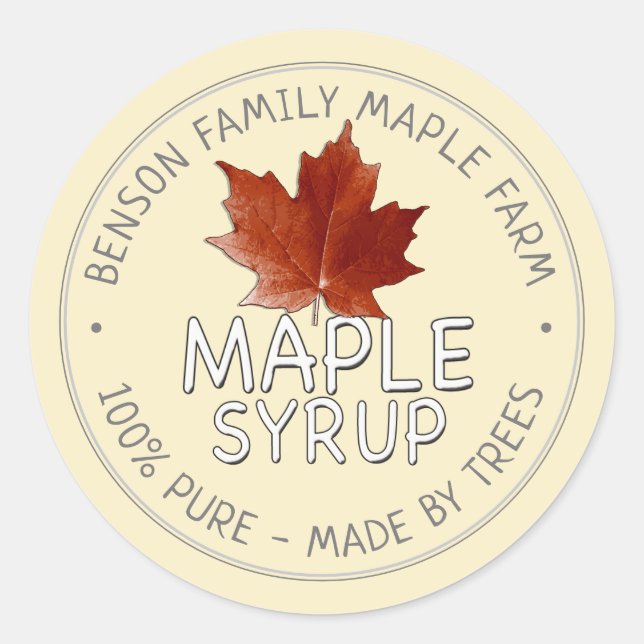 Maple Syrup Product Label 100% PURE -MADE BY TREES (Front)
