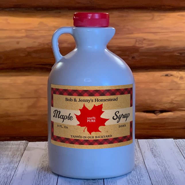 Maple Syrup Red Buffalo Check Leaf Kraft Paper Rectangular Sticker (Creator Uploaded)