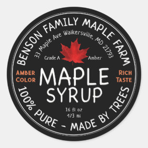 Maple Syrup Red Leaf - 100% PURE MADE BY TREES  Classic Round Sticker