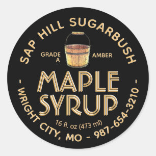 Maple Syrup Sap Bucket Amber Text on Black Label 
