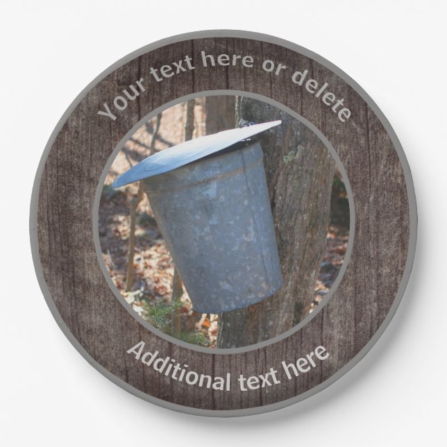 Maple Syrup Sap Bucket Nature Personalised Party  Paper Plate (Front)