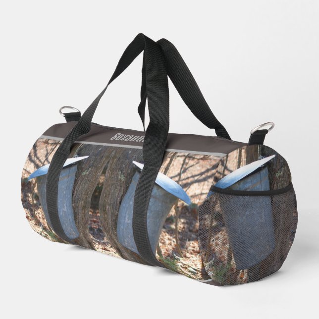 Maple Syrup Sap Bucket On Tree Nature Duffle Bag (Right Corner)