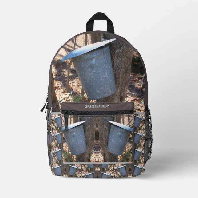 Maple Syrup Sap Bucket On Tree Nature Printed Backpack (Front)