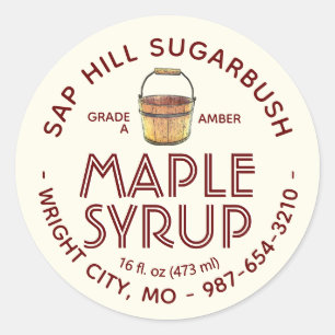 Maple Syrup Sap Bucket Red Text on Ivory Label