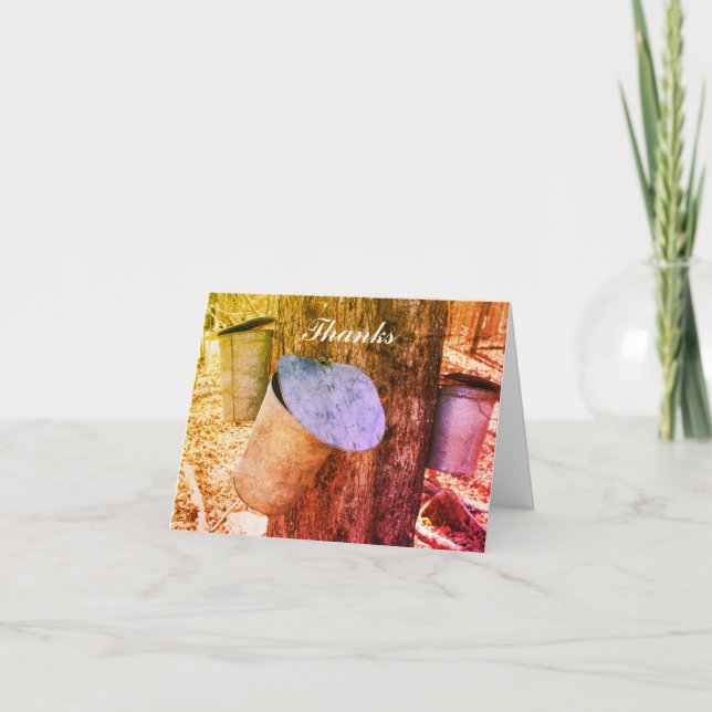 Maple Syrup Sap Buckets Nature Art Thank You Card (Front)