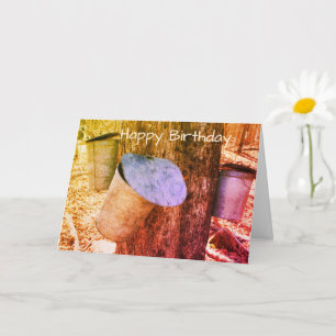 Maple Syrup Sap Buckets On Tree Art Birthday Card