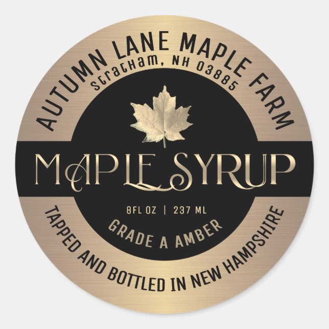 Maple Syrup State Name Label on Dark Gold Gradient (Front)