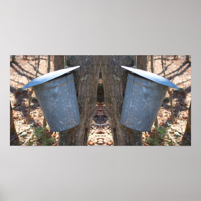 Maple Syrup Sugar Sap Bucket On Tree Abstract Poster (Front)