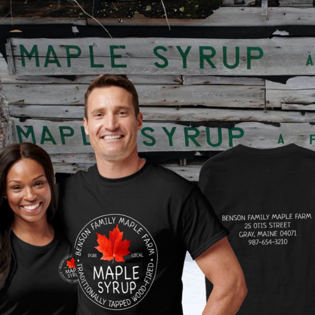 Maple Syrup T-shirt Chalkboard Text Red leaf Black (Creator Uploaded)