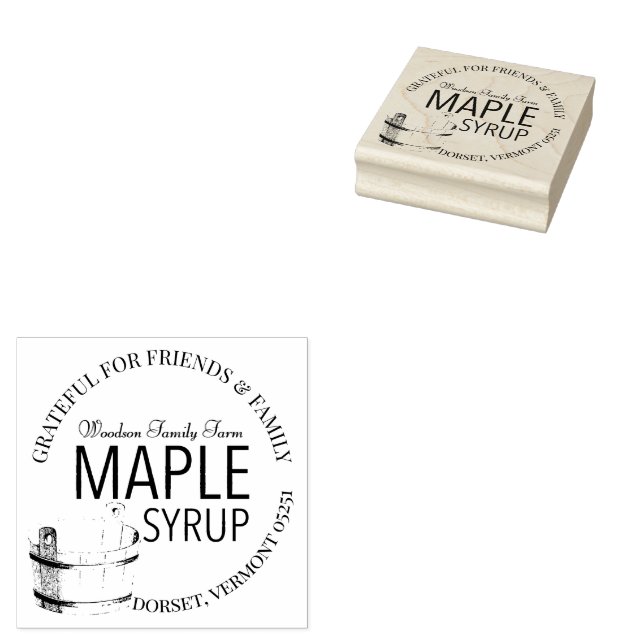 Maple Syrup Thankful for Family and Friends Label Rubber Stamp (Stamped)