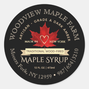 Maple Syrup Traditional Wood-fired with Red Leaf Classic Round Sticker