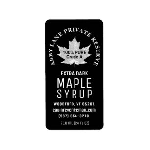 Maple Syrup White Leaf Black 1.3" x 2.4" Label