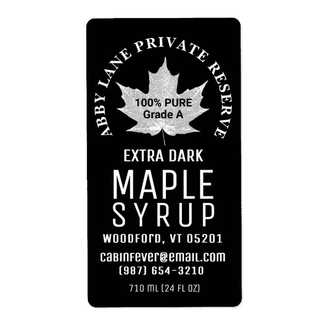 Maple Syrup White Leaf Black Shipping Label Size (Front)