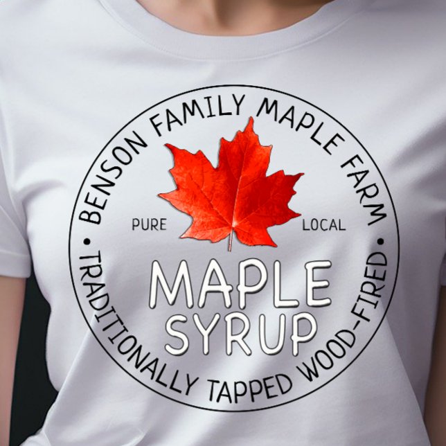 Maple Syrup White T-shirt Chalkboard Text Red leaf (Creator Uploaded)