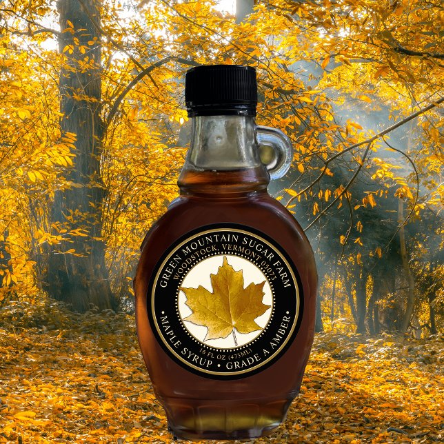 Maple Syrup Yellow Maple Leaf Dotted Border  Classic Round Sticker (Creator Uploaded)