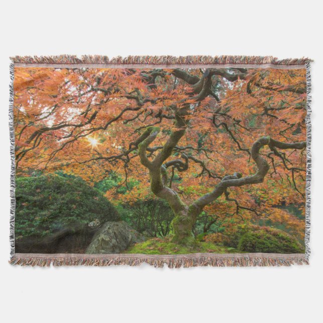 Maple Tree At The Japanese Gardens In Autumn Throw Blanket (Front)