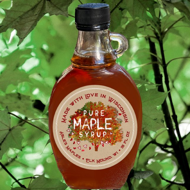 Maple Tree Hearts Made with Love Your State Kraft Classic Round Sticker (Creator Uploaded)