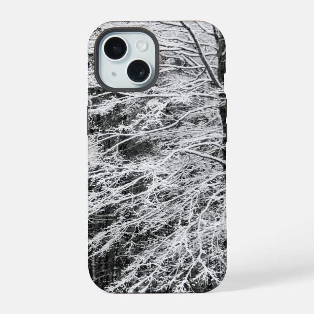 Maple Tree Outlined In Snow iPhone 15 Case (Back)