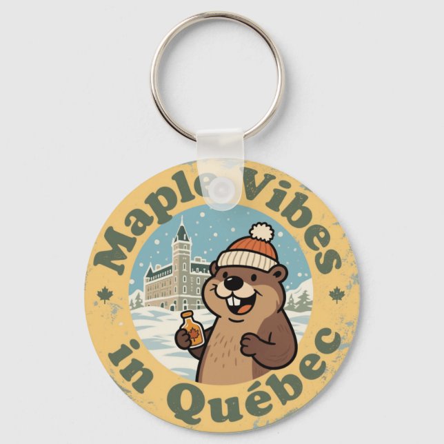 Maple Vibes in Québec with a Funny Beaver Key Ring (Front)