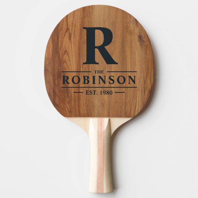 Maple Wood Family Name & Initial Ping Pong Paddle (Front)