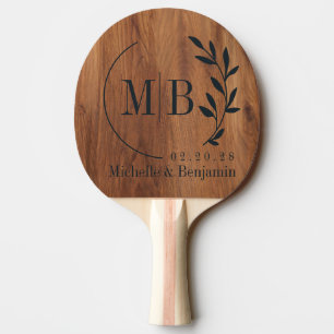 Maple Wood Leaf Wedding Monogram Ping Pong Paddle