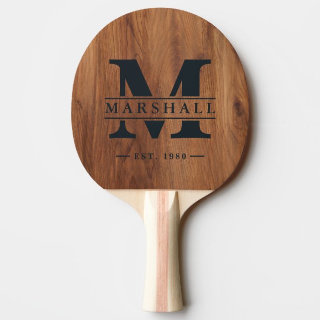 Maple Wood Monogram & Name Overlay Ping Pong Paddle (Back)