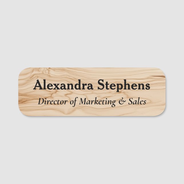 Maple Woodgrain Print Staff Employee Name Tag (Front)